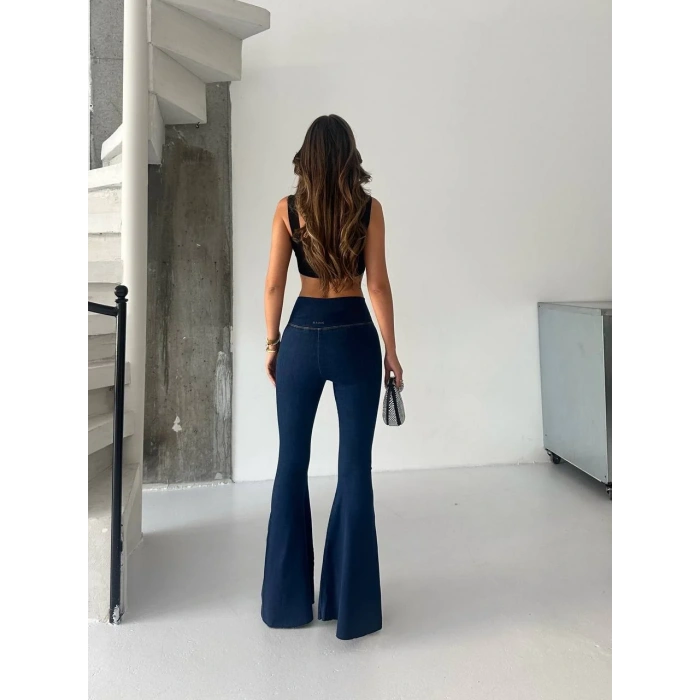 Mavi İspanyol Paça Yüksek Bel Jean Tayt