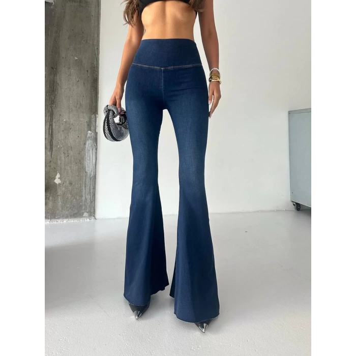 Mavi İspanyol Paça Yüksek Bel Jean Tayt