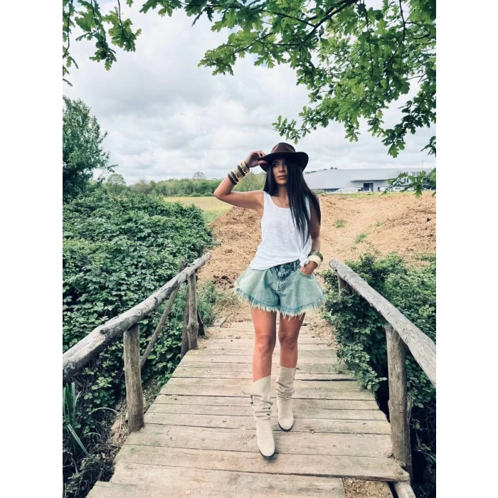 Mavi Saçaklı Kiloş Denim Şort