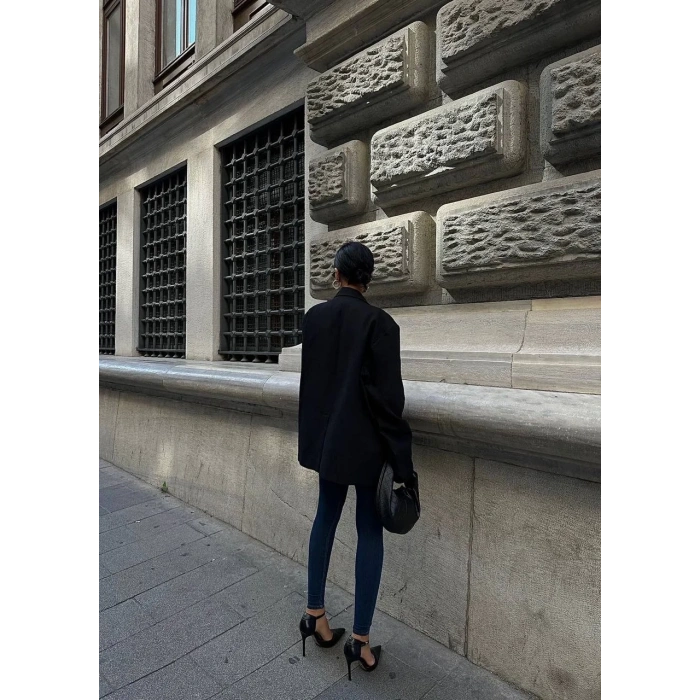 Mavi Yüksel Bel En Boy Likralı Kot Tayt