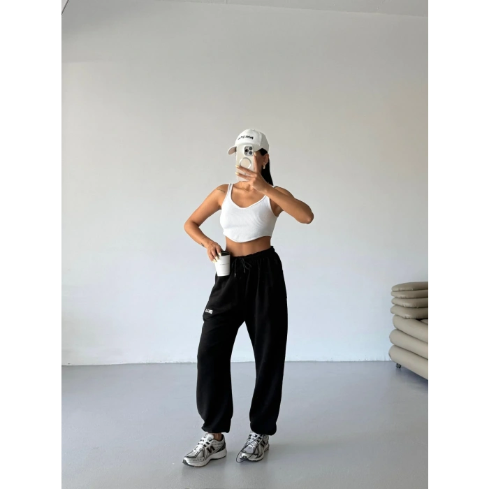 Siyah Bell Stoperli Oversize Unisex Eşofman