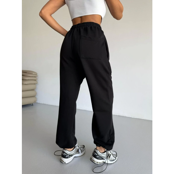 Siyah Bell Stoperli Oversize Unisex Eşofman