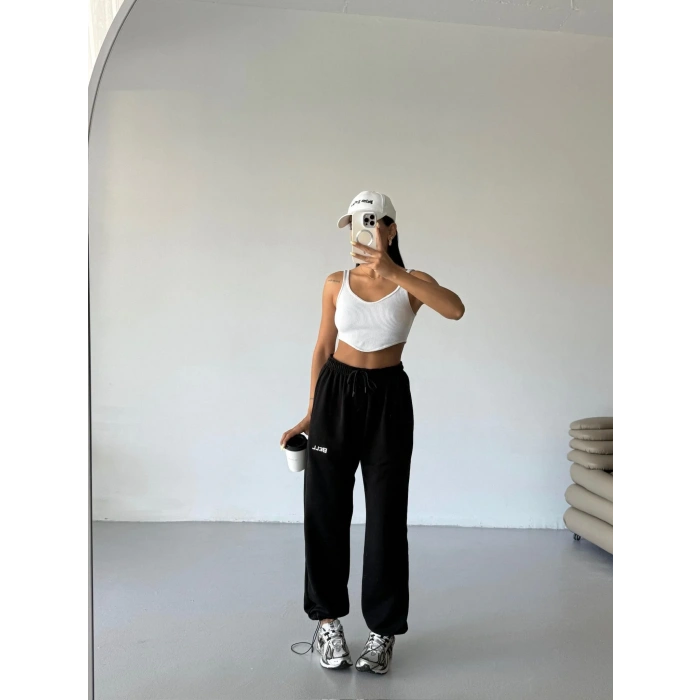 Siyah Bell Stoperli Oversize Unisex Eşofman