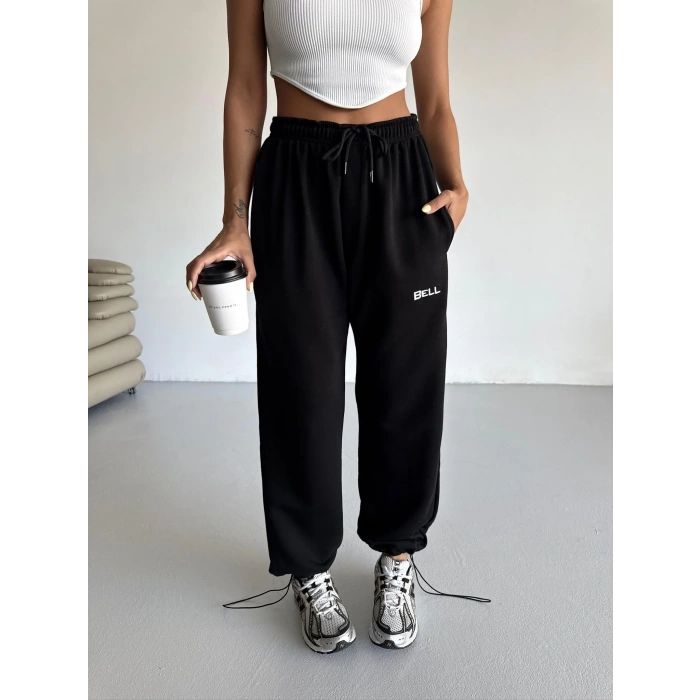 Siyah Bell Stoperli Oversize Unisex Eşofman