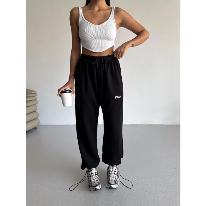 Siyah Bell Stoperli Oversize Unisex Eşofman