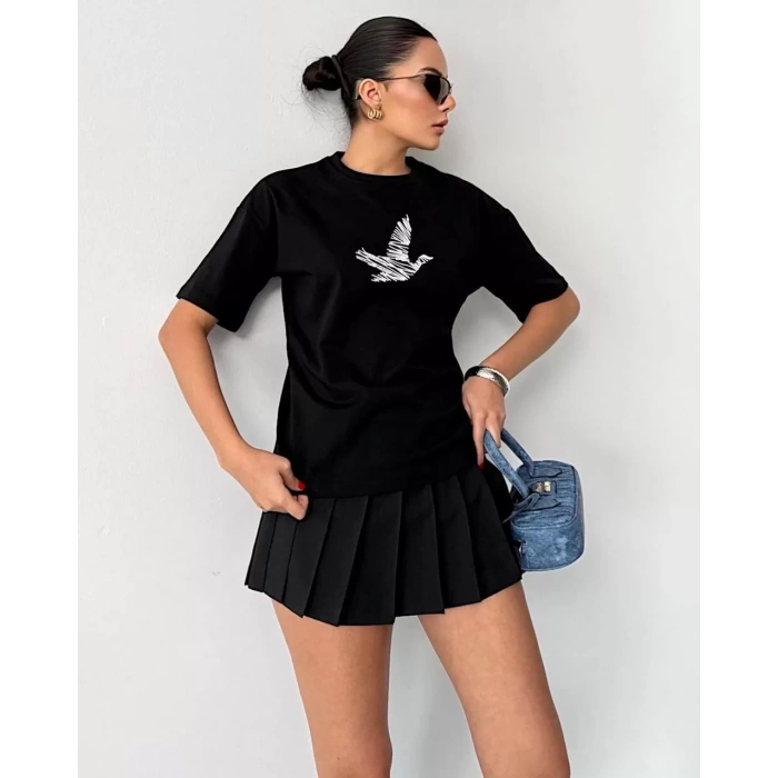 Siyah BYMN Rahat Kalıp Penye Tshirt