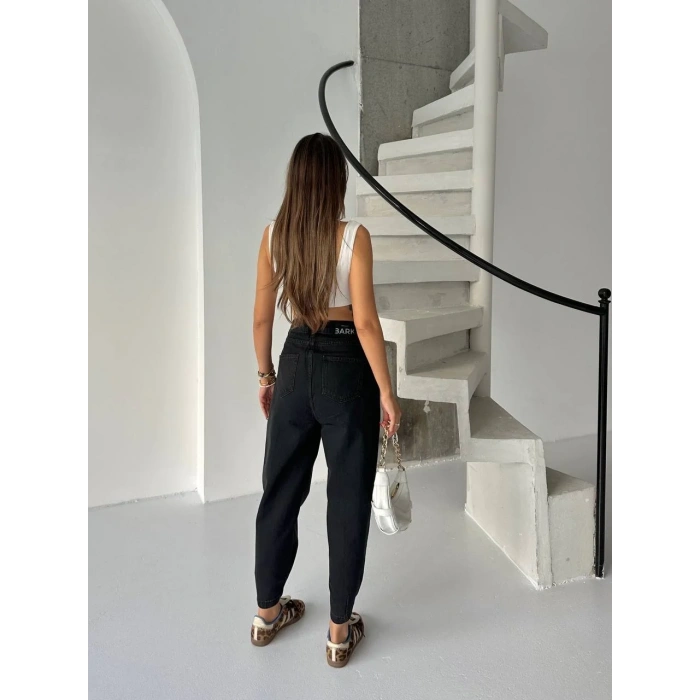 Siyah Çıt Çıt Paça Detay Balon Jean Pantolon