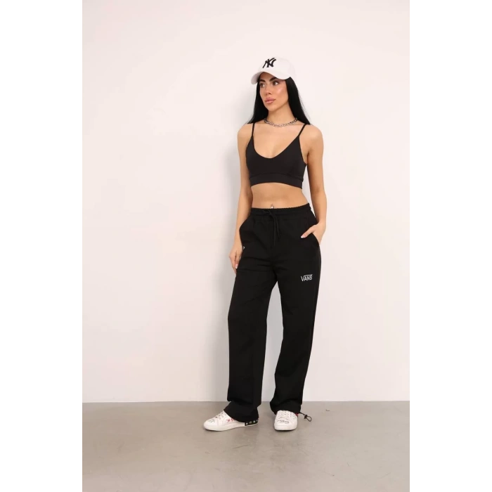 Siyah İki İplik Paça Lastikli Eşofman