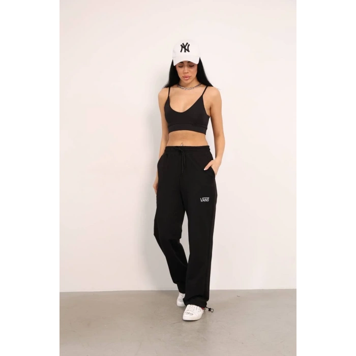 Siyah İki İplik Paça Lastikli Eşofman