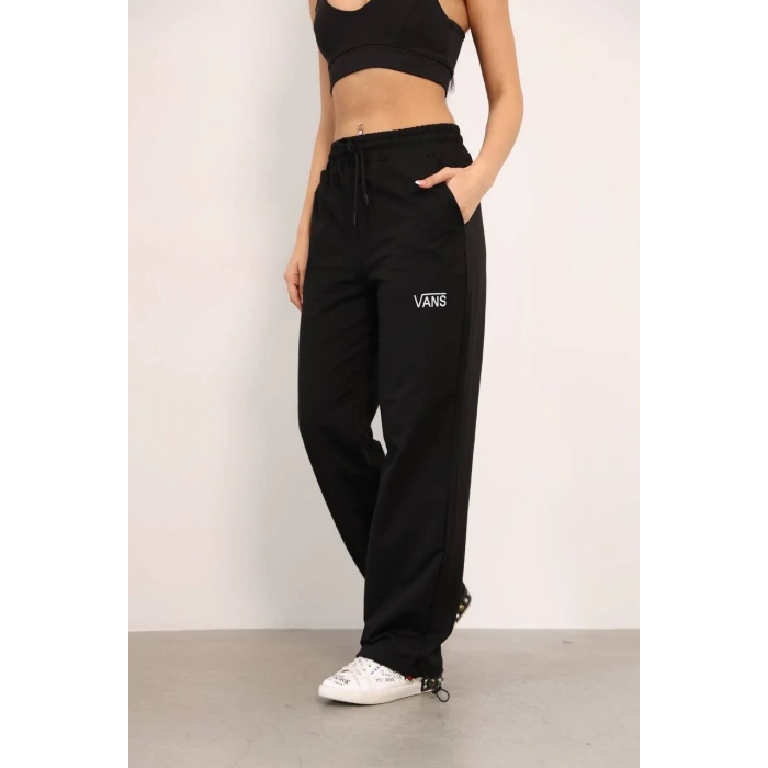 Siyah İki İplik Paça Lastikli Eşofman