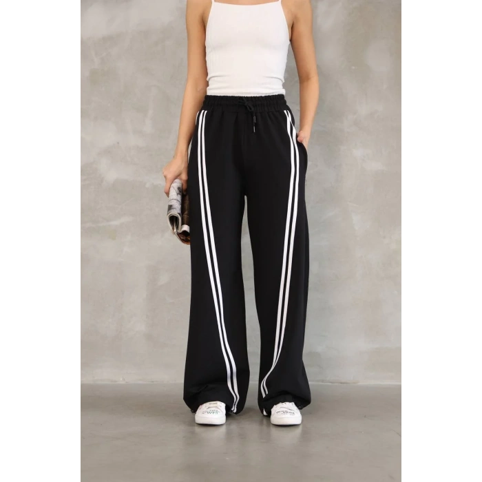 Siyah Ön Arka Çift Şerit Eşofman