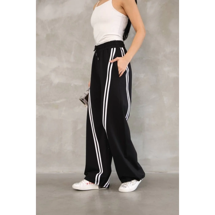 Siyah Ön Arka Çift Şerit Eşofman