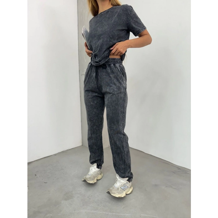 Siyah Yıkamalı Eşofman Takımı