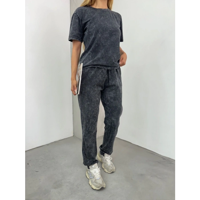 Siyah Yıkamalı Eşofman Takımı