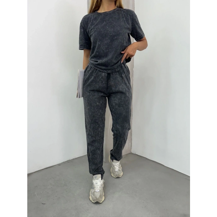 Siyah Yıkamalı Eşofman Takımı