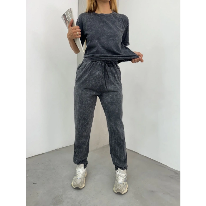 Siyah Yıkamalı Eşofman Takımı