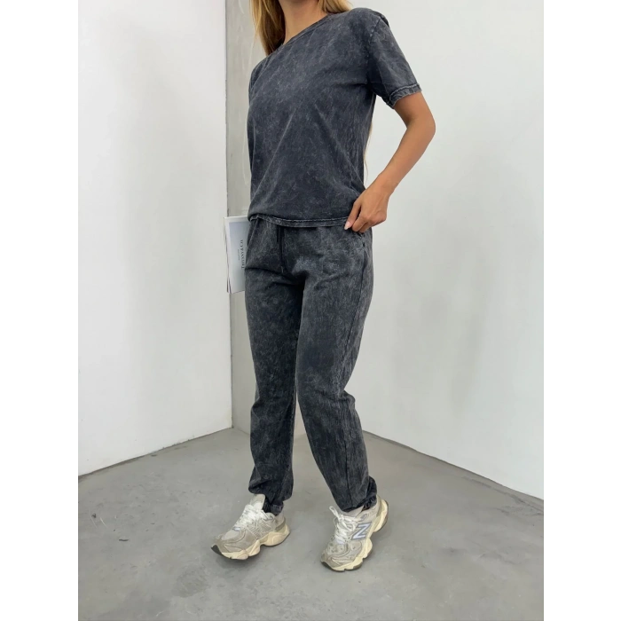 Siyah Yıkamalı Eşofman Takımı