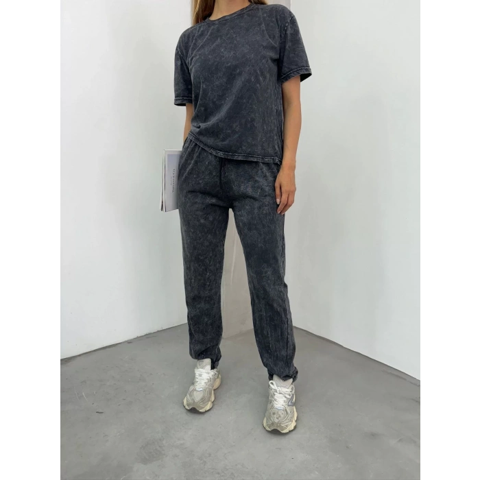 Siyah Yıkamalı Eşofman Takımı