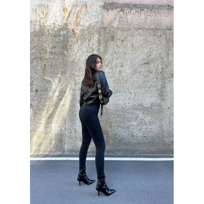 Siyah Yüksek Bel En Boy Likralı Kot Tayt