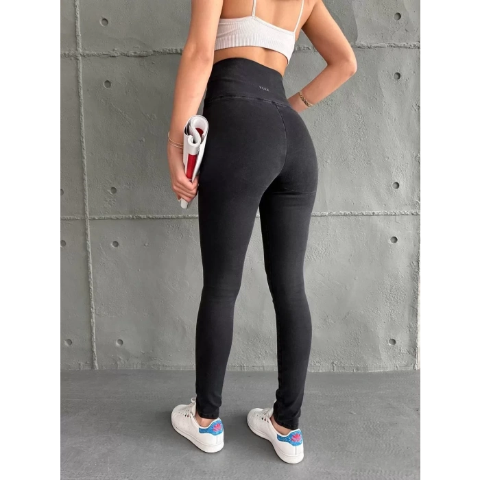 Siyah Yüksel Bel İnceltici Esnek Likralı Kot Tayt