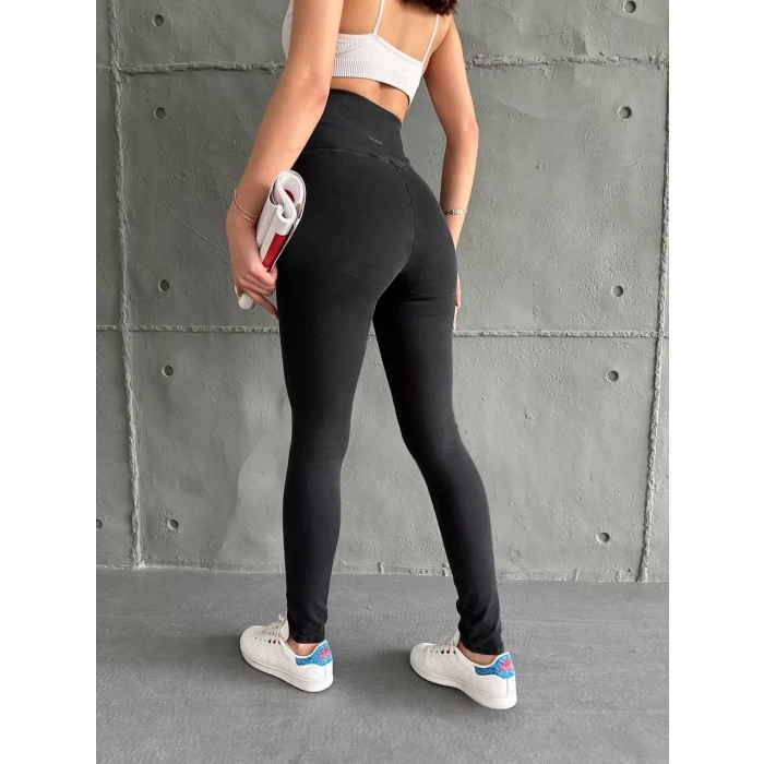 Siyah Yüksel Bel İnceltici Esnek Likralı Kot Tayt