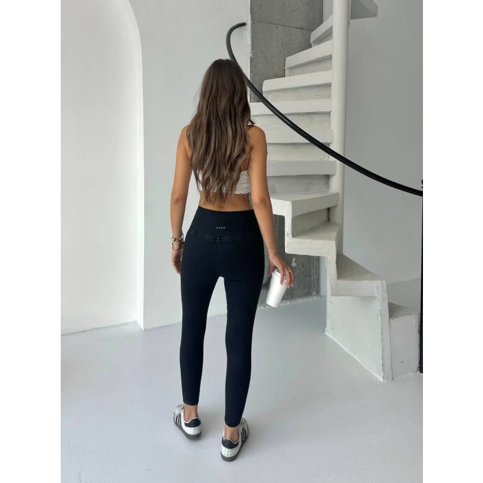 Siyah Yüksel Bel İnceltici ve Sıkılaştırıcı Likralı Kot Tayt