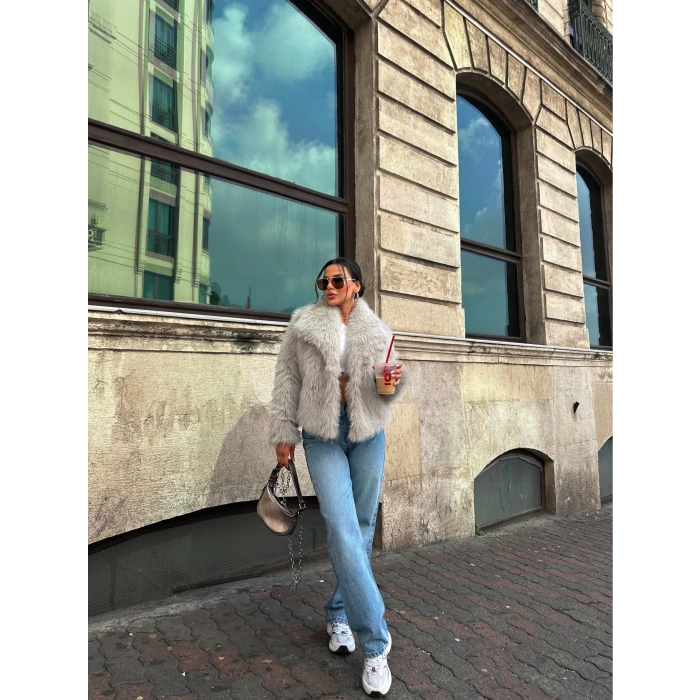 Taş Şal Yaka İçi Astarlı Kürk Kaban