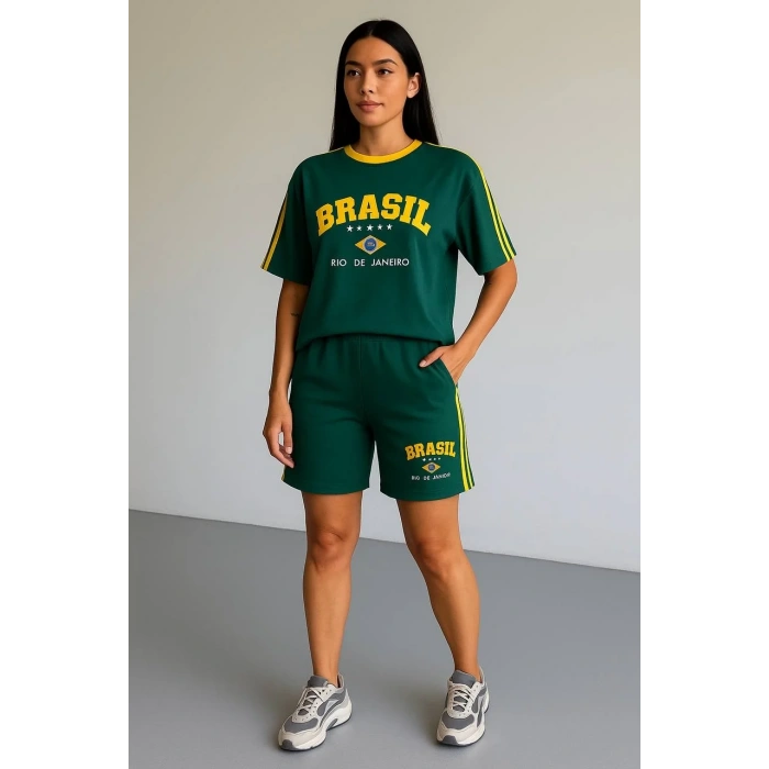 Yeşil Brasil Oversize Unisex Şortlu Takım