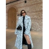 Beyaz Leopar Ceket Yaka İçi Satarlı Uzun İthal Kürk Kaban