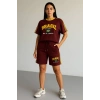 Bordo Brasil Oversize Unisex Şortlu Takım