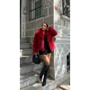 Kırmızı Şal Yaka İçi Astarlı Kürk Kaban