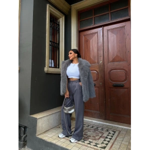 Antrasit Ceket Yaka Kürk Kaban