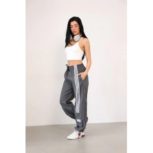 Antrasit Önden Üç Şerit Paça Cep Detay Paraşüt Eşofman