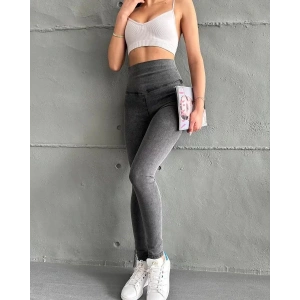 Antrasit Yüksel Bel İnceltici Esnek Likralı Kot Tayt