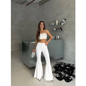 Beyaz İspanyol Paça Likralı Kot Pantolon