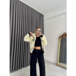 Beyaz NF Oversize Unisex İçi Astarlı Rabbit Mont