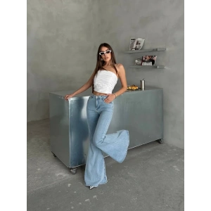 Buz Mavi İspanyol Paça Likralı Kot Pantolon