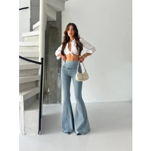 Buz Mavi İspanyol Paça Yüksek Bel Jean Tayt