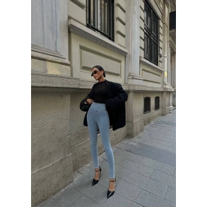 Buz Mavisi Yüksel Bel En Boy Likralı Kot Tayt