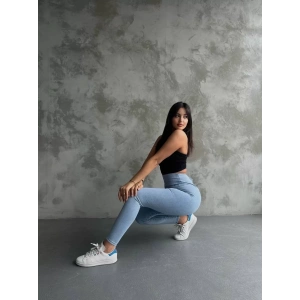 Buz Mavisi Yüksel Bel Esnek Likralı Jean Tayt