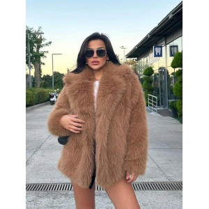 Camel Ceket Yaka Kürk Kaban