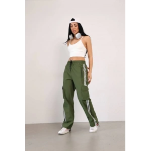 Haki Çift Şerit Kargo Cep Paraşüt Eşofman