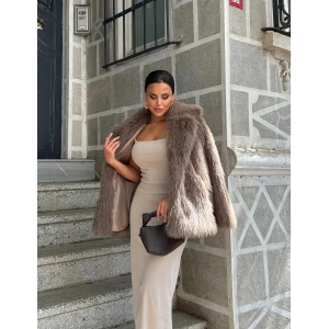 Kahve Ceket Yaka Kürk Kaban