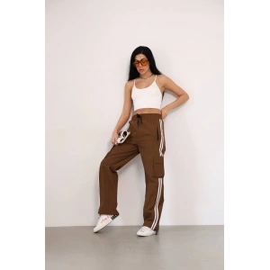 Kahve Çift Şerit Kargo Cep Paraşüt Eşofman