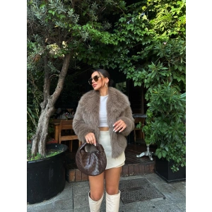 Kahve Şal Yaka İçi Astarlı Kürk Kaban