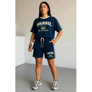 Lacivert Brasil Oversize Unisex Şortlu Takım