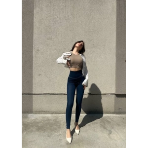 Lacivert Yüksek Bel En Boy Likralı Kot Tayt