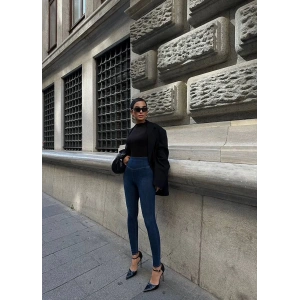 Mavi Yüksel Bel En Boy Likralı Kot Tayt