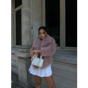 Pembe Şal Yaka İçi Astarlı Kürk Kaban