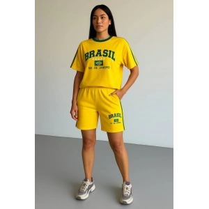 Sarı Brasil Oversize Unisex Şortlu Takım